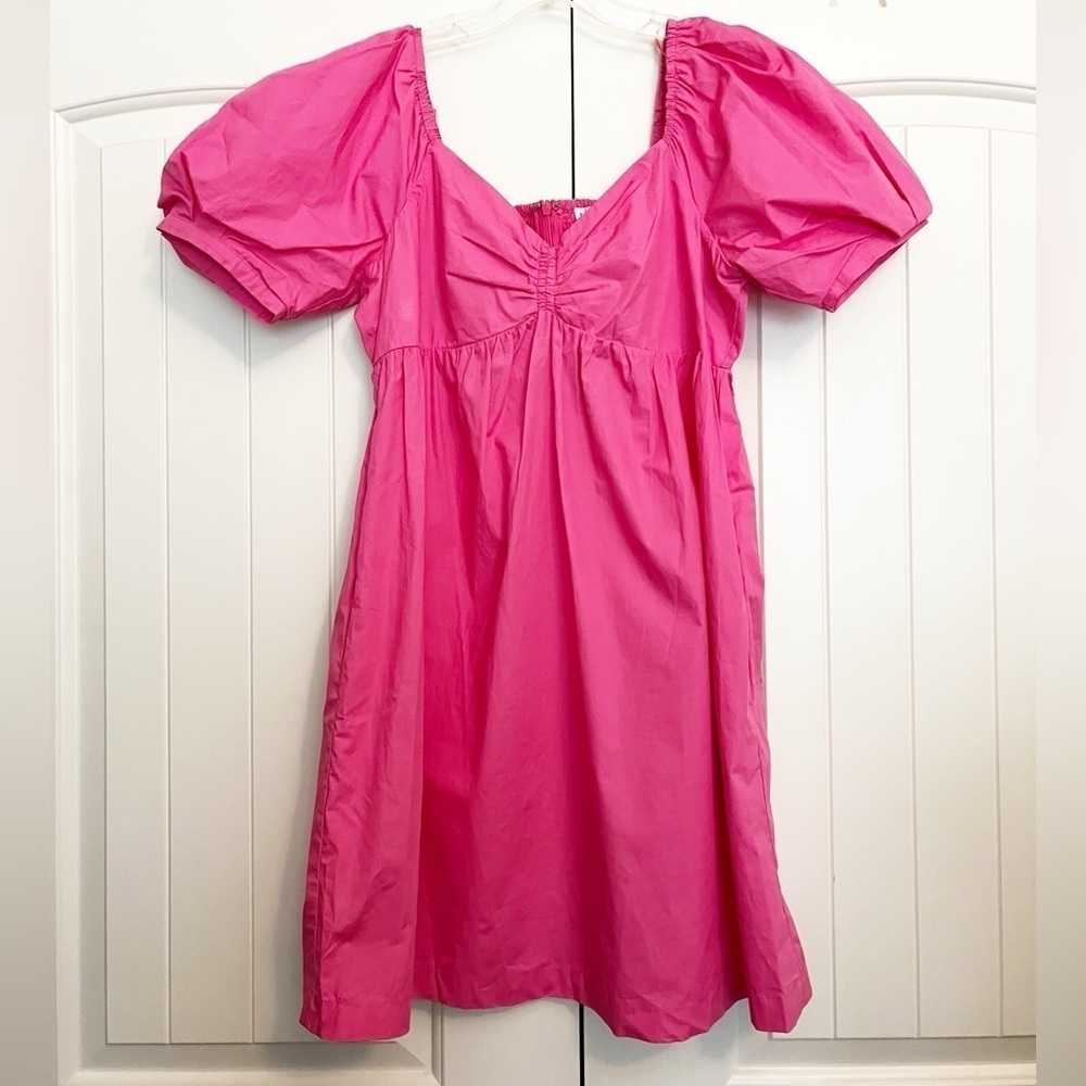 English Factory Puff Sleeve V Neck Babydoll Dress - Picture 2 of 8